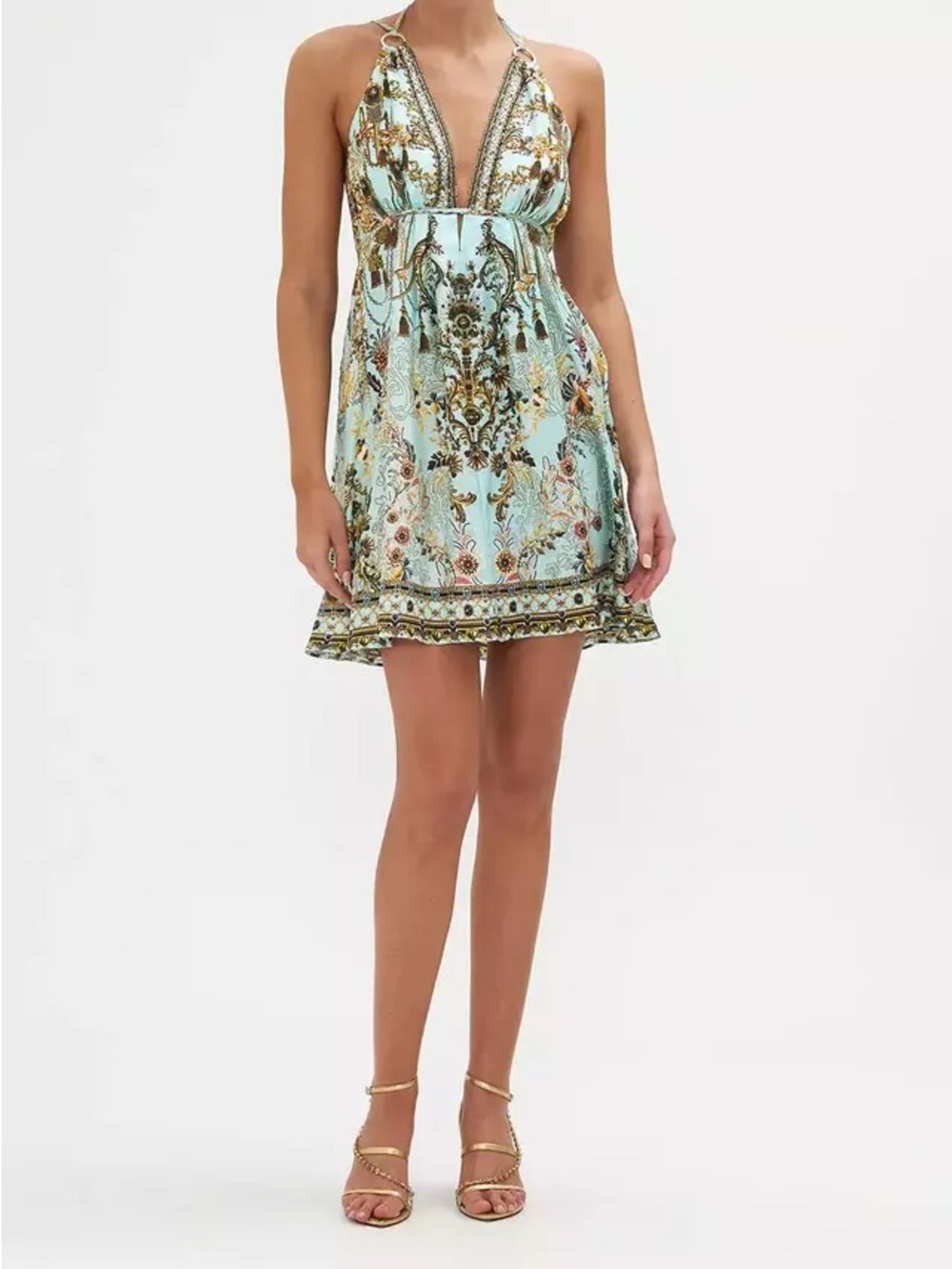 Camilla halterLight Blue Floral Halter Mini Dress